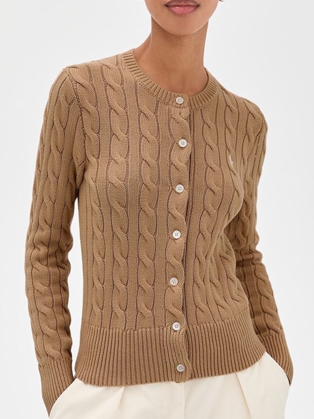 Polo Ralph Lauren Women’s Cable Knit Cotton Chunky Cardigan Tan Brown XL